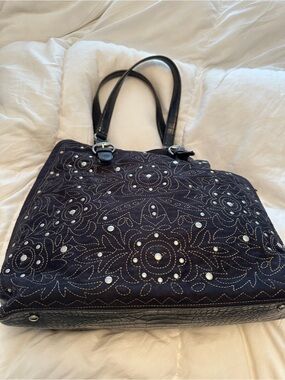 Nine West Black Floral Studded Tote